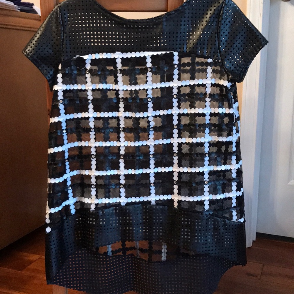 Black and white pleather dance top